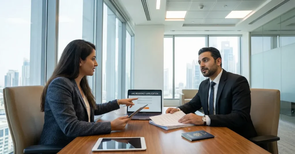 Tech professional preparing documents for UAE Golden Visa application process