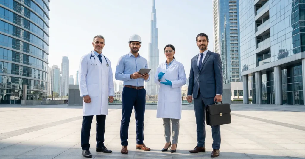 Golden Visa UAE pathways for skilled professionals including doctors engineers and executives