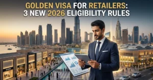 Golden Visa for Retailers in Dubai showcasing retail business success and long-term residency benefits
