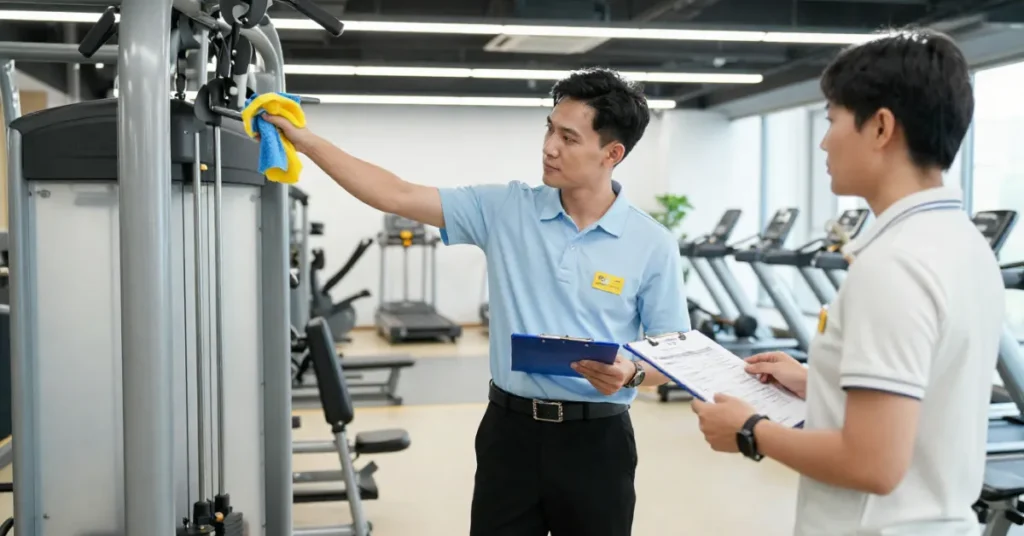 Health and safety inspection process for a Gym In Dubai ensuring hygiene and compliance standards