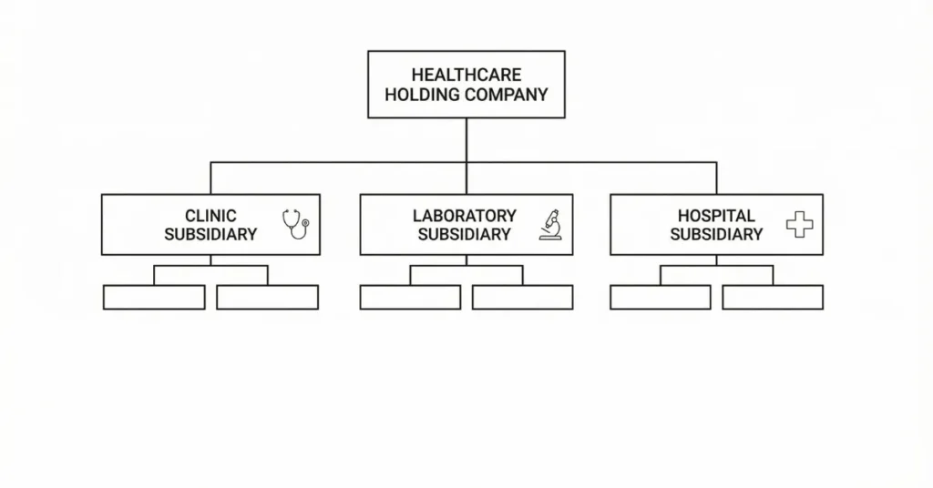 Healthcare Holding Company corporate structure model with parent and subsidiary entities in UAE