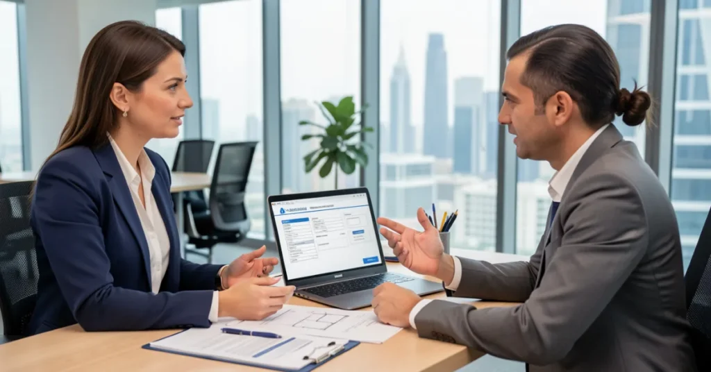 Entrepreneur discussing registration process for an Interior Design License Dubai