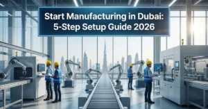 Manufacturing in Dubai modern factory production facility with engineers managing industrial operations