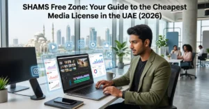 SHAMS Free Zone startup workspace representing the cheapest Media License in the UAE for freelancers and content creators