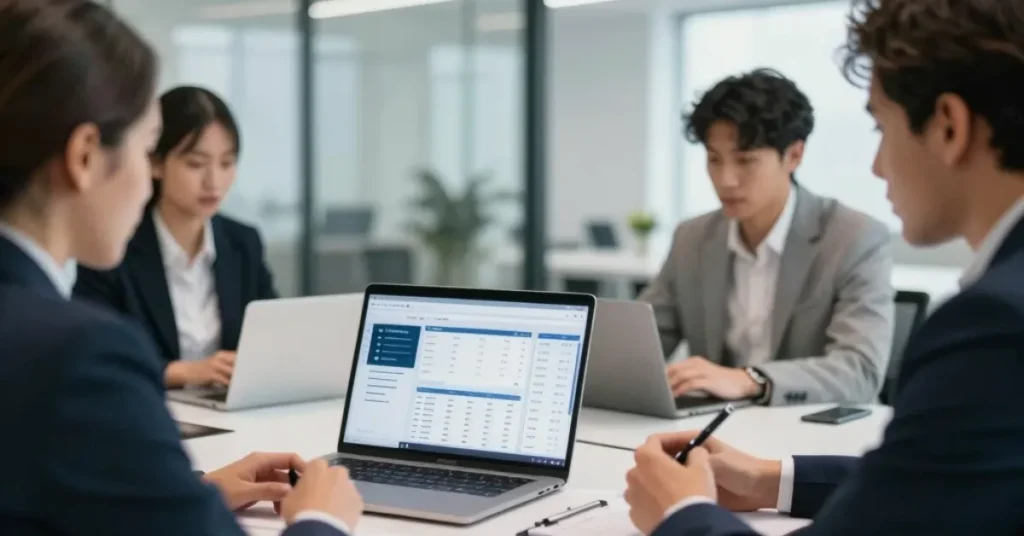 Entrepreneurs planning digital marketing strategy after obtaining a Media License in the UAE through SHAMS Free Zone