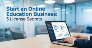 Online Education Business concept with digital learning platform and professional workspace