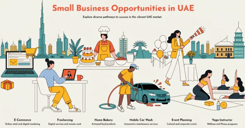 Examples of Profitable Business Ideas in UAE including online retail freelancing and service startups