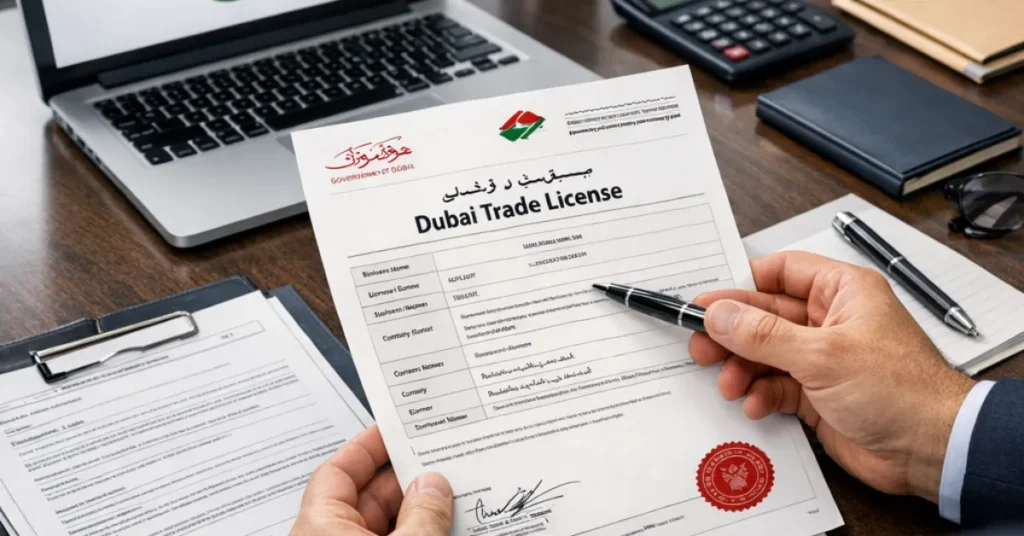 Start a Dubai Business 2026 process showing Dubai business license approval and documentation