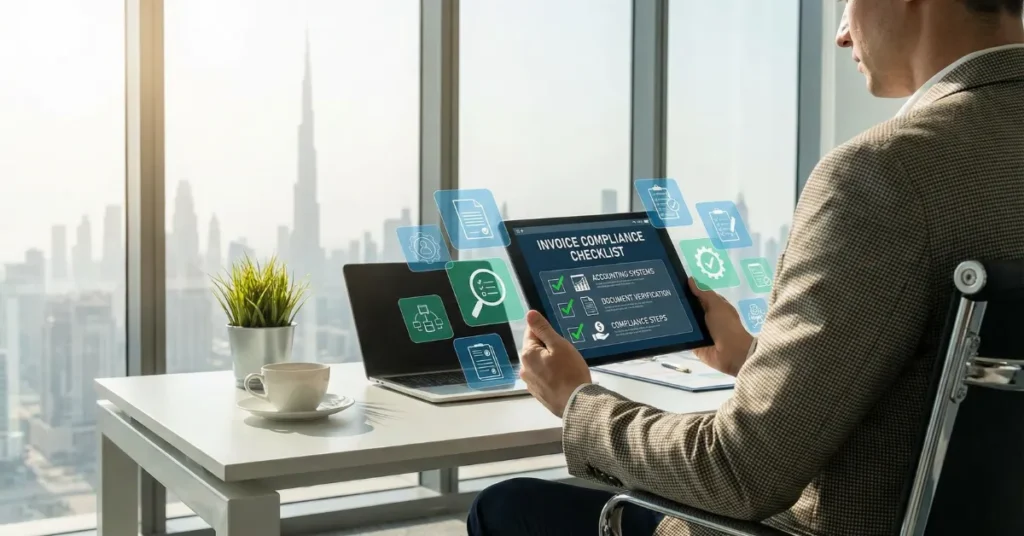 UAE E-Invoicing compliance steps with digital invoice verification process