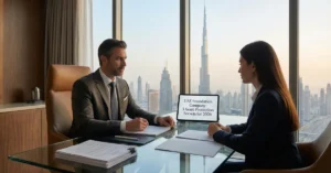 UAE Foundation Company asset protection planning with financial advisor in a modern Dubai office
