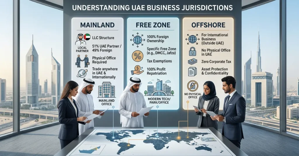 Choosing jurisdiction for UAE Holding Company including mainland free zone and offshore setup