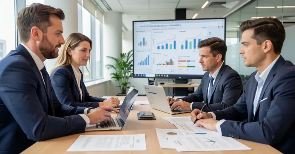 Financial advisors discussing tax strategy for a UAE Holding Company structure