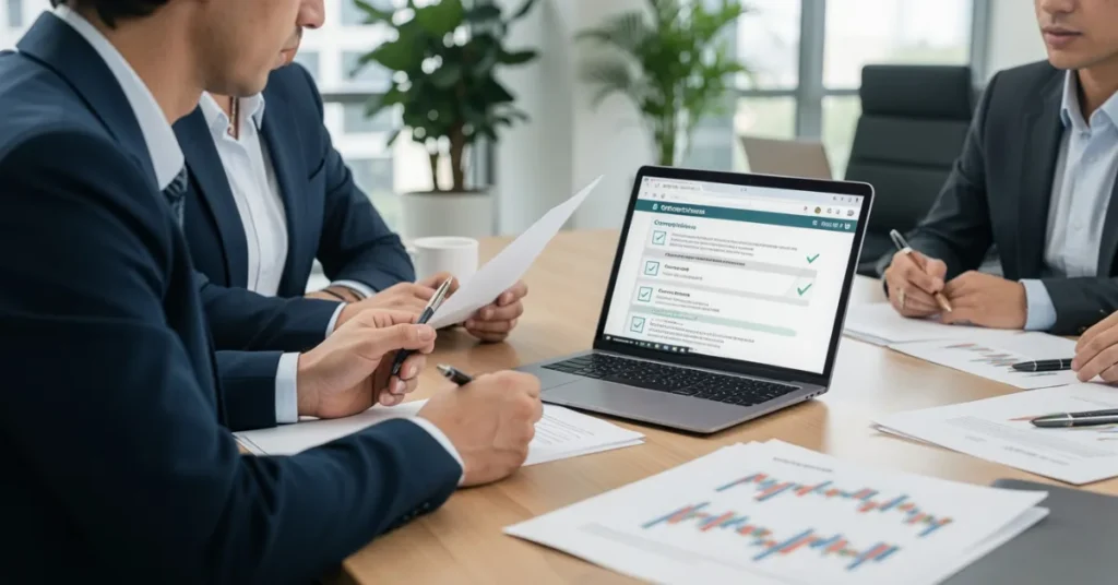 UAE Holding Company compliance and governance review with business professionals and legal documentation