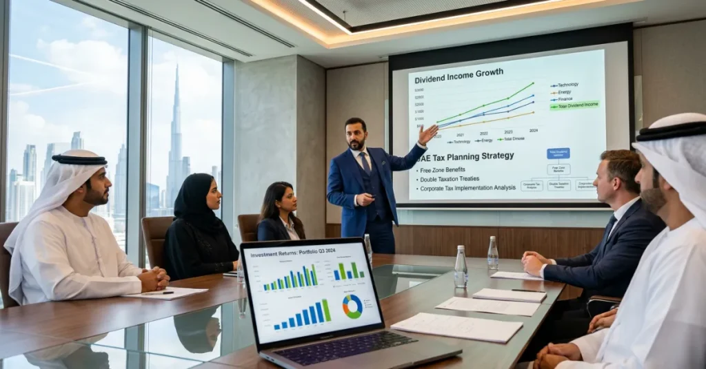 Investors analyzing dividend income and tax advantages through a UAE Holding Company