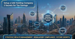 UAE Holding Company structure with parent and subsidiaries in a modern corporate environment