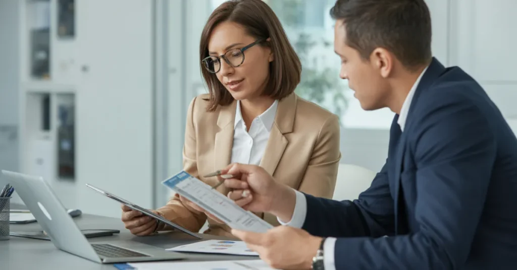 Corporate professional reviewing official paperwork and approvals related to UAE PRO Services