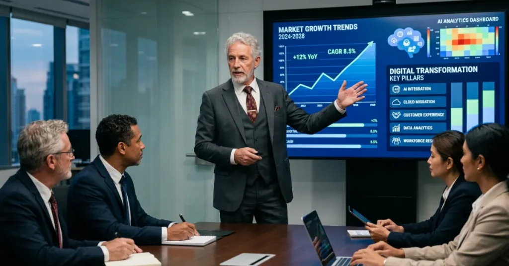 Business Advisers creating growth strategy and expansion plans for companies in 2026