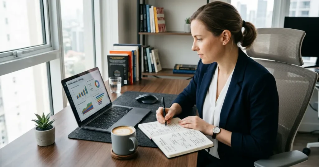 Planning Business Ideas in Dubai for beginners with startup strategy and digital workspace