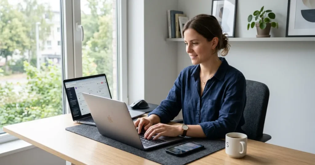 Low investment Business Ideas in Dubai with freelancer working remotely and digital tools