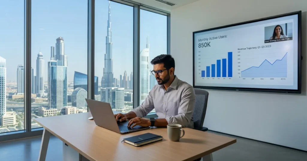 Startup journey representing Business Opportunities in Dubai for 2026 with entrepreneur building a new venture