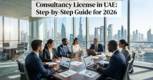 Consultancy License in UAE – professional business consultants meeting in modern Dubai office