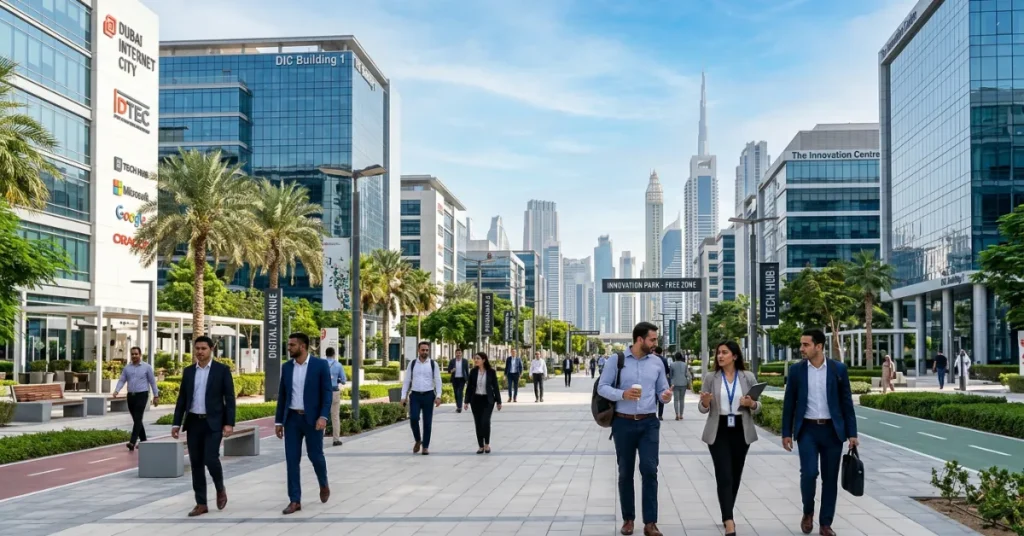 Top free zones for Dubai AI License setup including technology hubs and business parks in Dubai