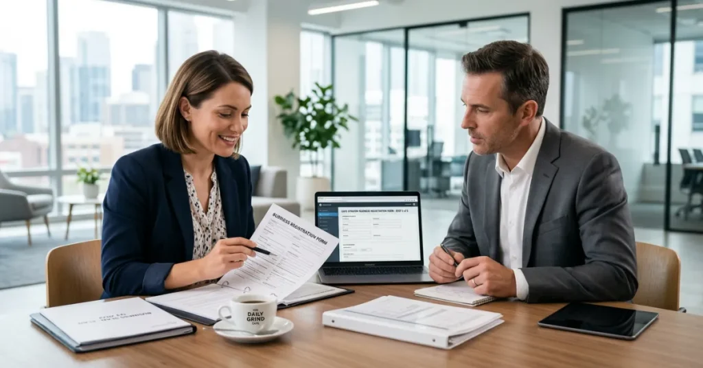 Dubai Cafe in 2026 business setup process with licensing documents and planning discussion