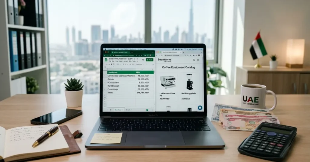 Dubai Cafe in 2026 startup cost planning with budget analysis and investment calculation