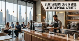Dubai Cafe in 2026 modern coffee shop interior with barista and premium customer experience