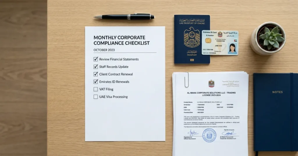 Dubai Trade License Cancellation checklist with required documents and organised business paperwork