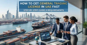 How to Get General Trading License in UAE Fast with global trade and logistics concept