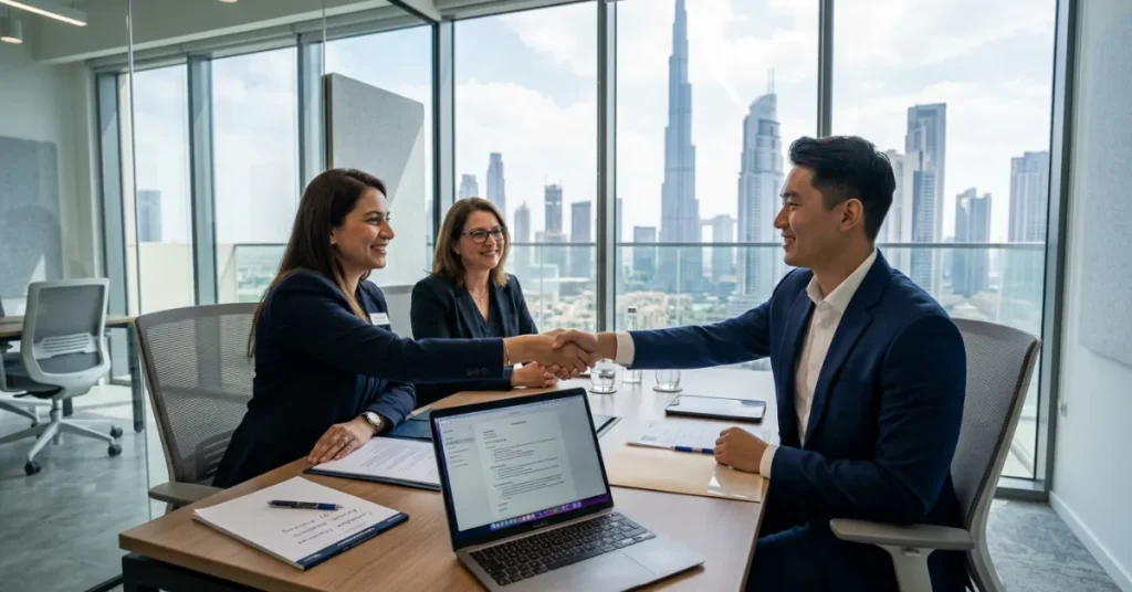 HR Consultancy License UAE showing recruitment process, HR consulting services, and professional hiring environment in Dubai