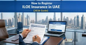 ILOE Insurance in UAE registration process 2026 with employee insurance documents and digital portal