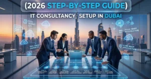IT Consultancy Setup in Dubai with digital technology and business professionals concept