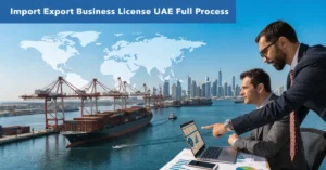 Import export business in UAE with global shipping logistics and trade hub concept