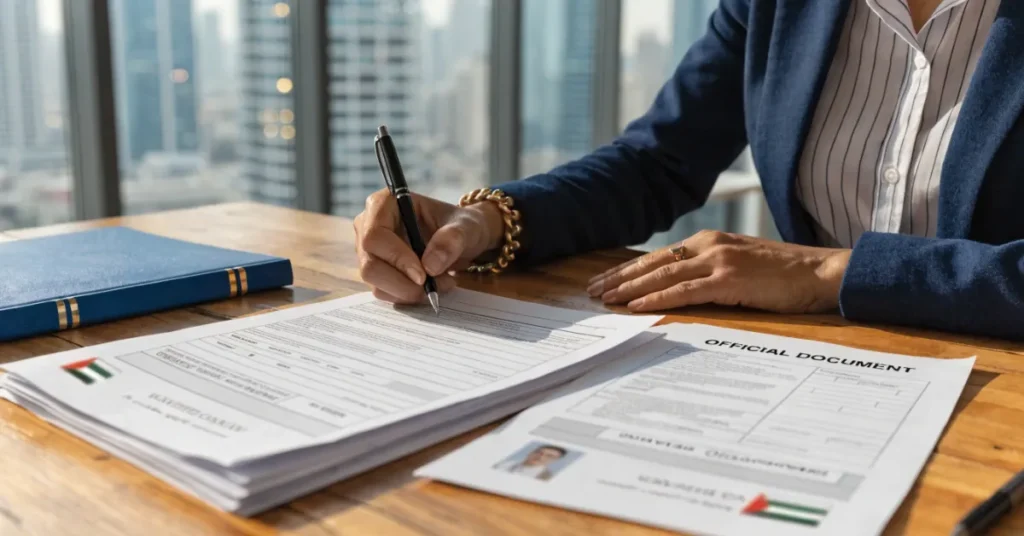 Legal Consultancy License UAE – business professional signing legal documents for license process