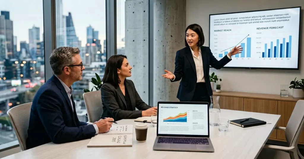 Management Consultancy License explanation with consultant advising clients in professional meeting