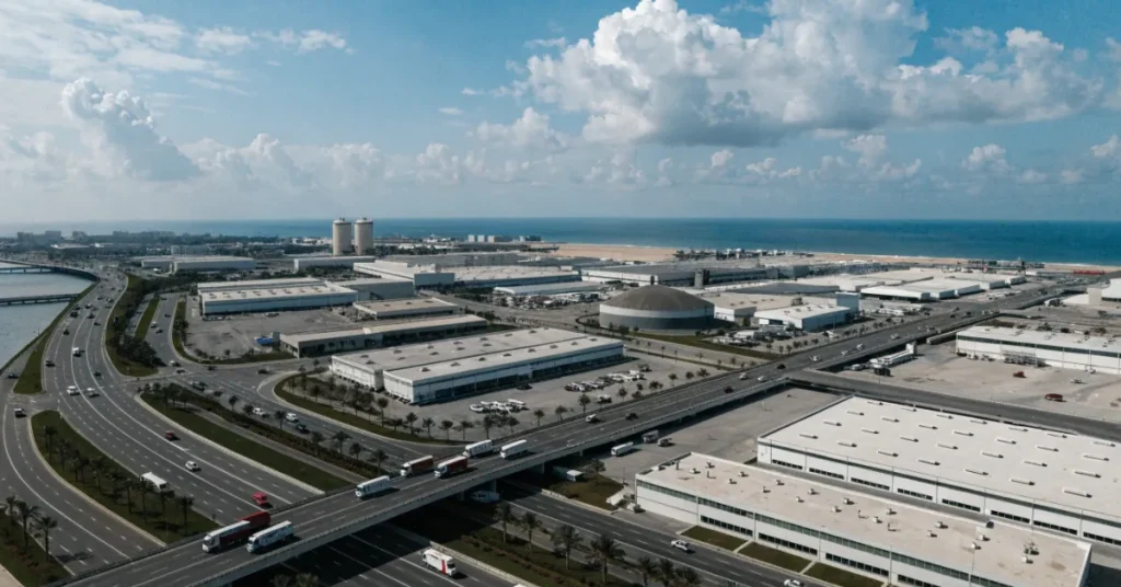 Manufacturing Business in UAE industrial zone with factories warehouses and logistics infrastructure