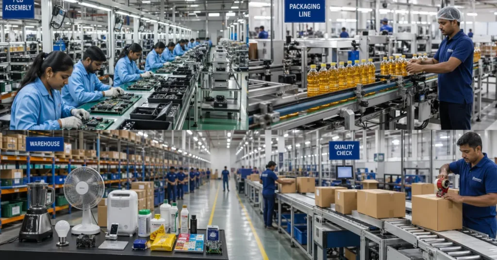 Manufacturing License UAE types – production line showing different manufacturing and assembly operations