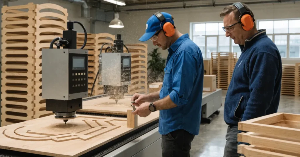 Manufacturing License UAE industrial setup showing CNC machines and furniture production process