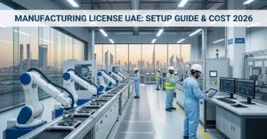 Manufacturing License UAE modern industrial factory setup with advanced machinery and production line