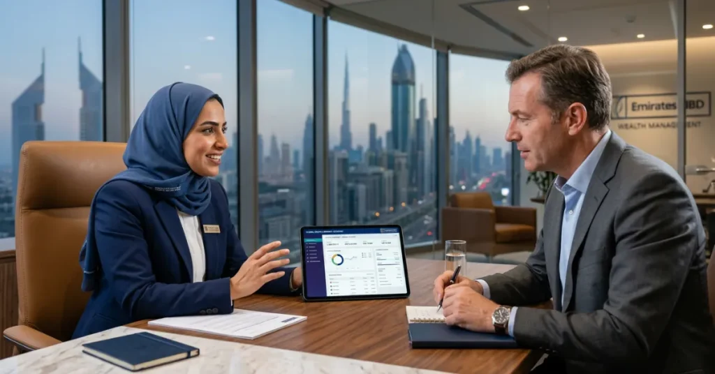 Non-Resident Bank Accounts bank selection image showing UAE banking consultation and account approval process