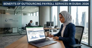 Payroll Services in Dubai with HR professional managing employee salary data in corporate office