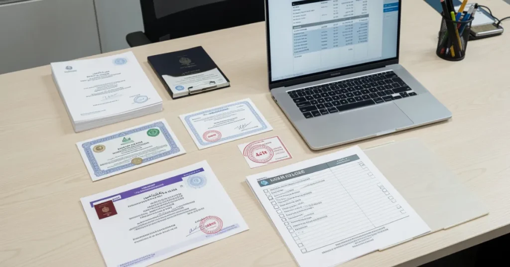 Professional Licenses setup process image with trade license approval and registration documents