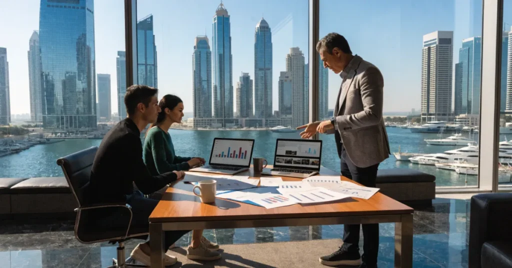 Real Estate Firm in Dubai showing market growth, investment consultation, and property business opportunities in 2026