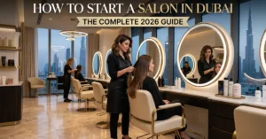 Salon in Dubai luxury interior with professional styling setup showcasing modern beauty business environment
