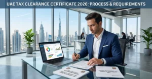 Tax Clearance Certificate process in the UAE 2026 with corporate tax documents and business compliance review