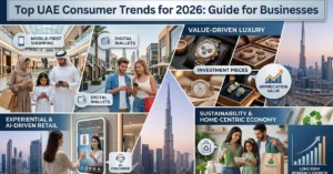 UAE Consumer Trends 2026 cover image showing digital shopping behaviour and modern Dubai consumer market