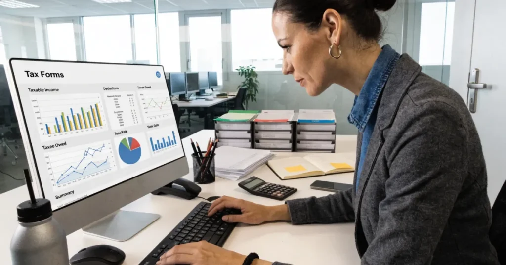 UAE Corporate Tax filing process with accountant managing compliance and financial records