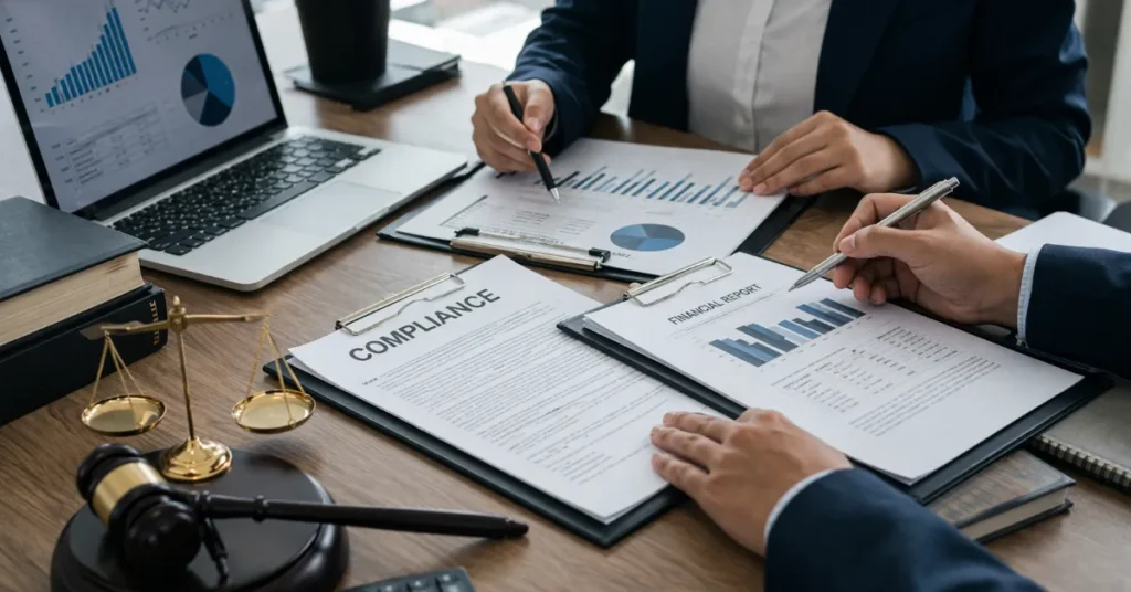 UAE Finance License process with professionals handling compliance documents and regulatory approvals